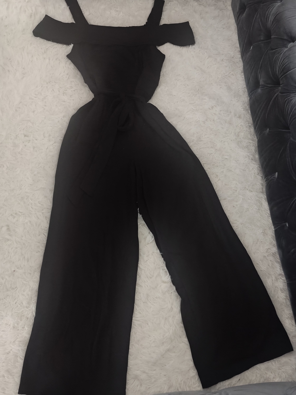 New York & Company Black Off-Shoulder Wide-Leg Jumpsuit